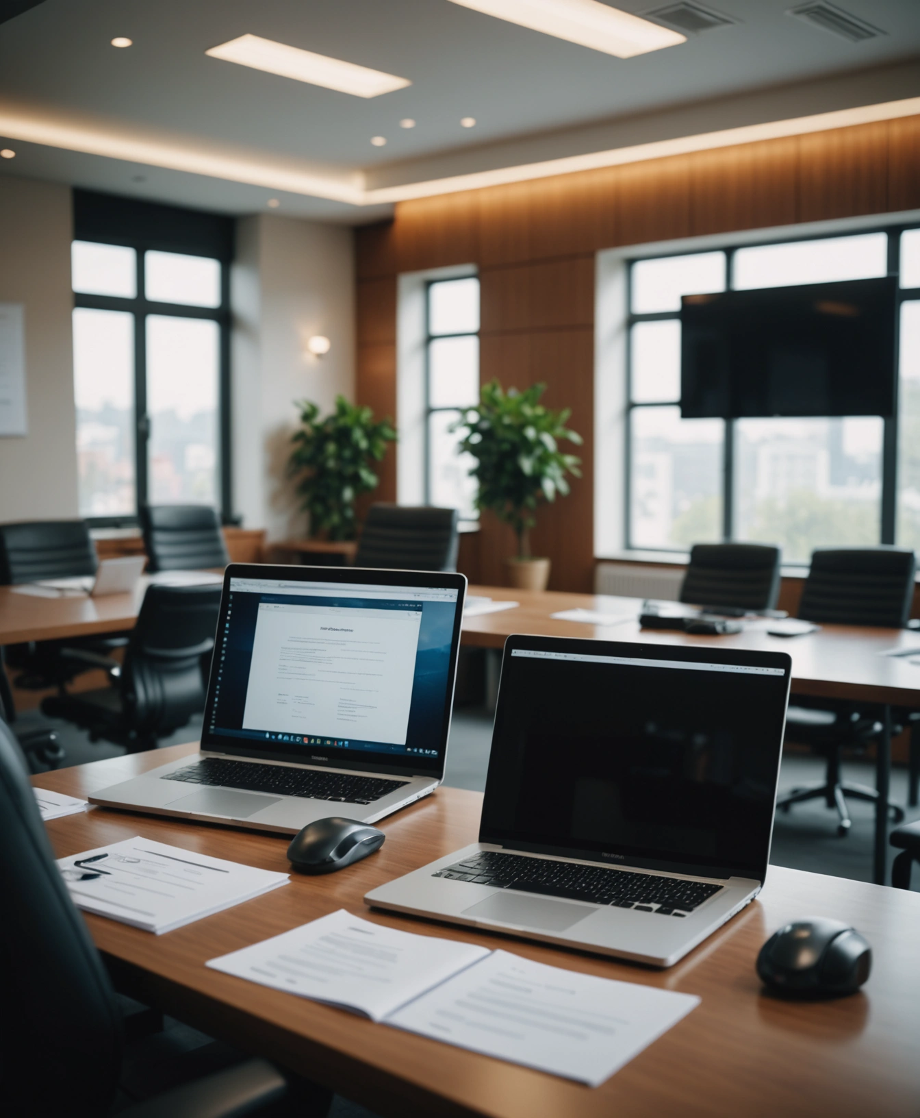 Conference room set up for a legal strategy meeting