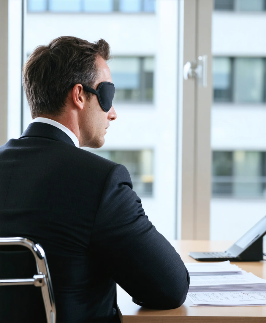 Client with eye patch and hearing aid discussing with personal injury lawyer in office