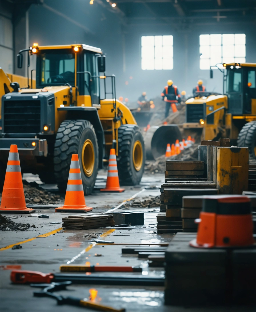 Industrial worksite with tools and safety gear